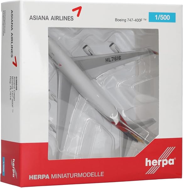 Herpa modellino aereo Asiana Cargo Boeing 747-400F, miniatura in scala 1:500, pezzo da collezione, modello di aereo senza base, metallo - 5