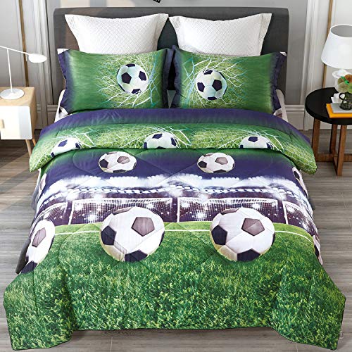 ENJOHOS Twin Comforter Set for Boys 2 Pieces Twin Size Bedding Sets with Soccer Design Lightweight Soft Microfiber Comforter with 1 Pillowcase for All Season