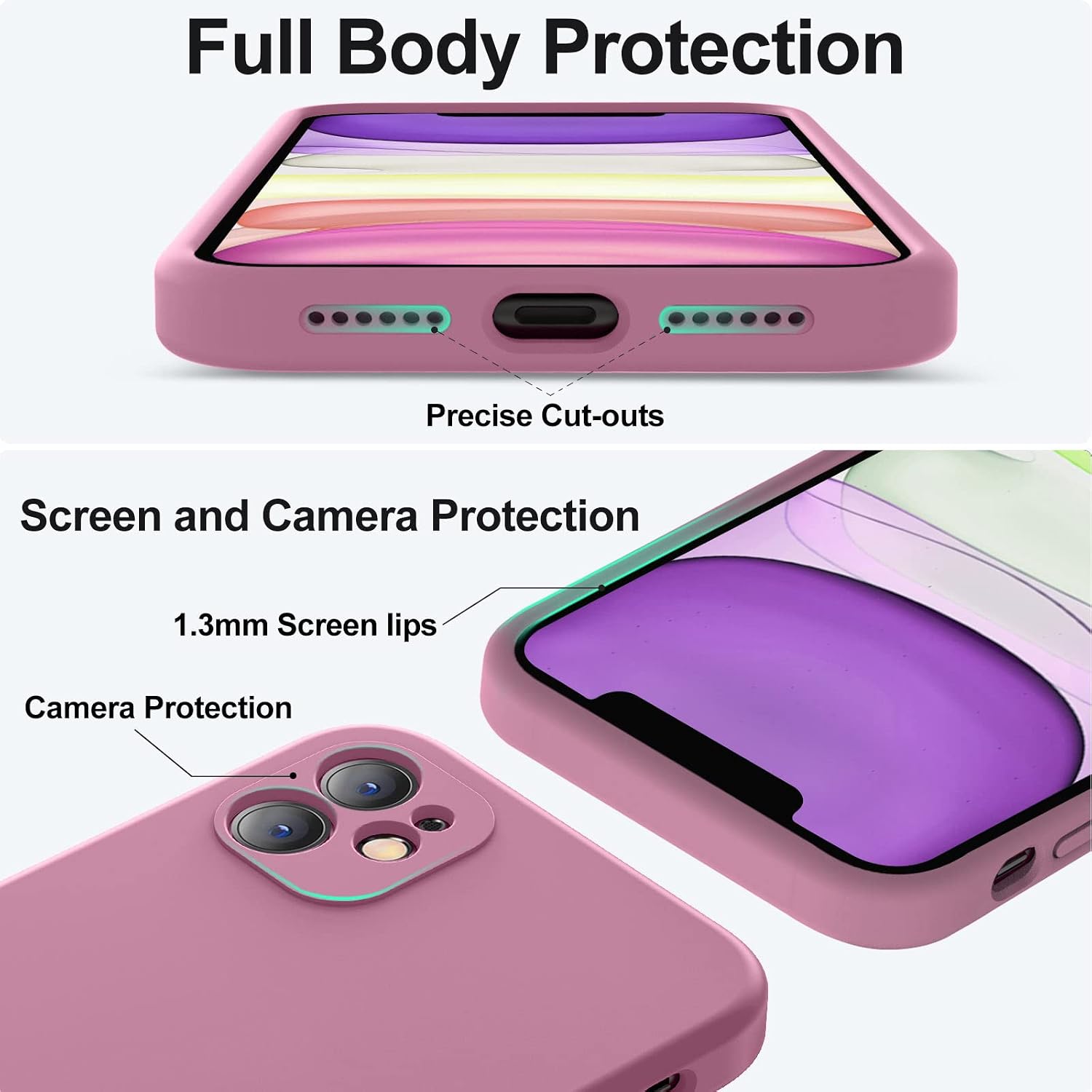  Compatible with iPhone 11 Case, Upgraded Liquid Silicone with [Flat Edges] [Camera Protection] [Soft Anti-Scratch Microfiber Lining] Phone Case for iPhone 11 6.1 inch - Lavender Purple thumbnail