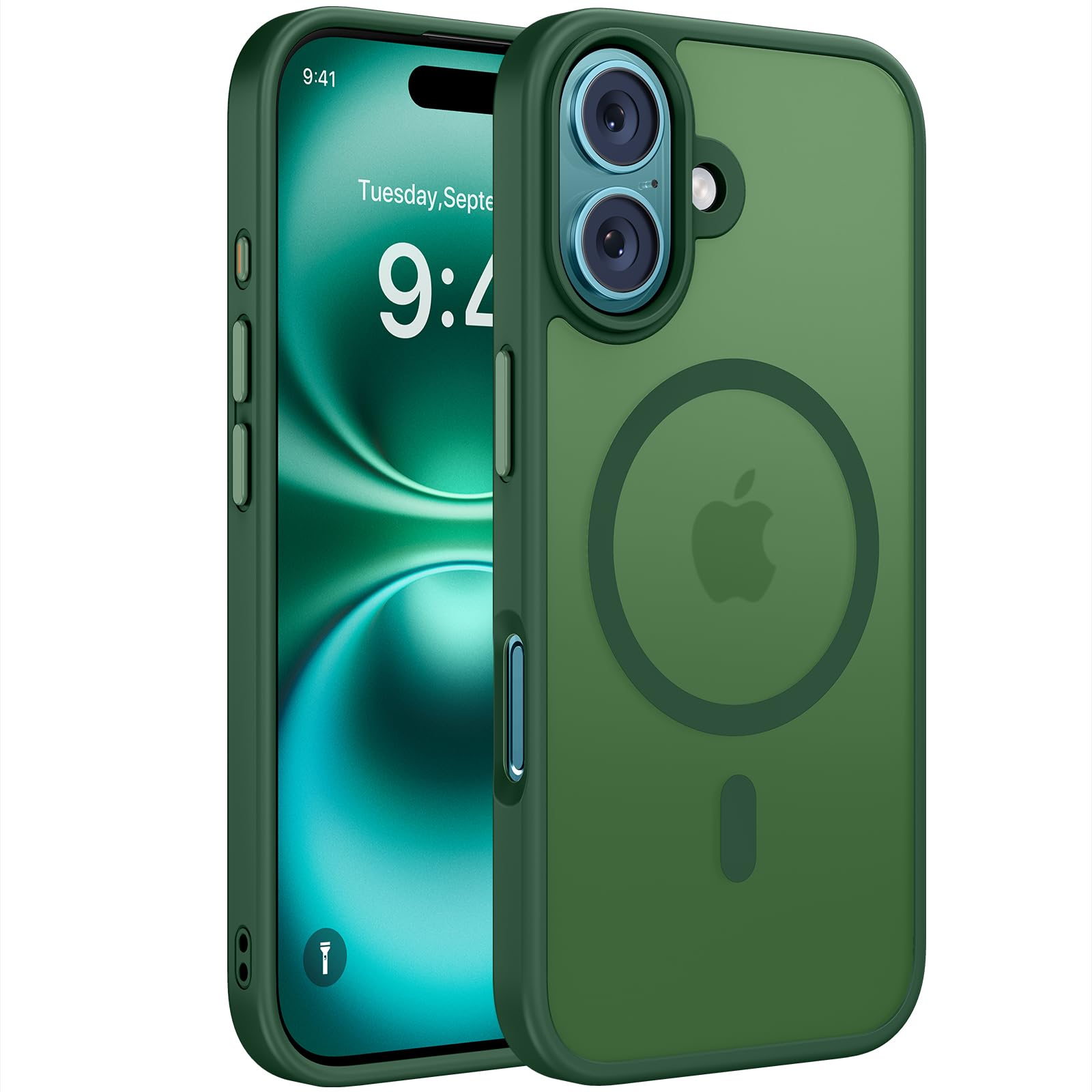 Miracase Magnetic Series for iPhone 16 Case [Compatible with MagSafe] Military-Grade Protection, Anti-Fingerprint, Slim Phone Case for iPhone 16 6.1 inch - Dark Green
