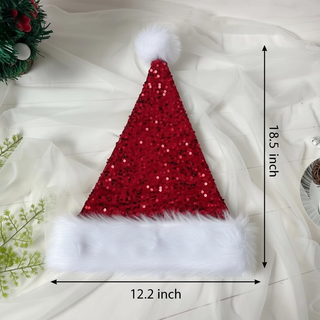 LLUOXI Red Sequined Santa Hat, Luxury Plush Velvet Christmas Hat for Adults & Kids - Image 3