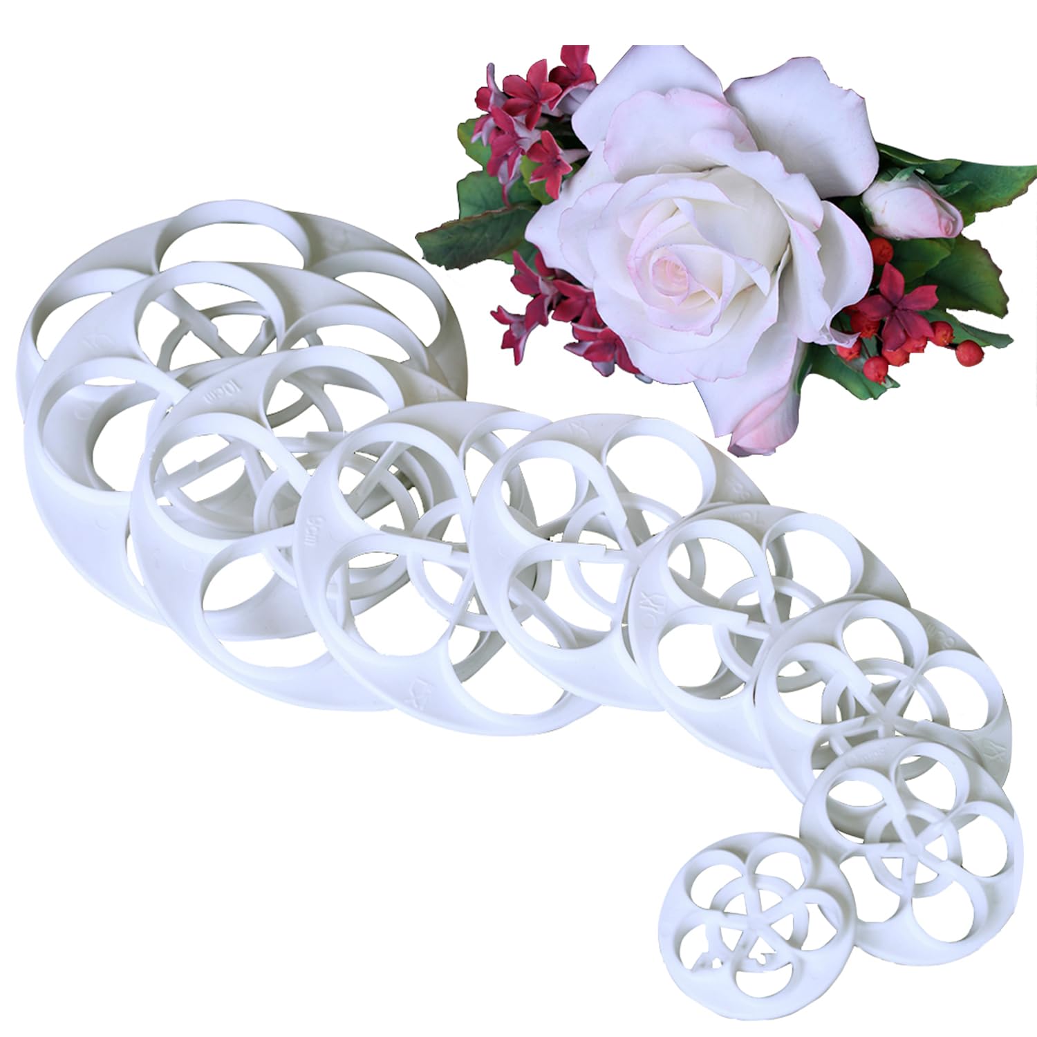 KALAIEN Ausstechformen-Set mit Rosenblüten, 11-teiliges Set, Zuckerpaste, Backform, Kekse, Gebäck, Ausstecher, Küchenwerkzeug
