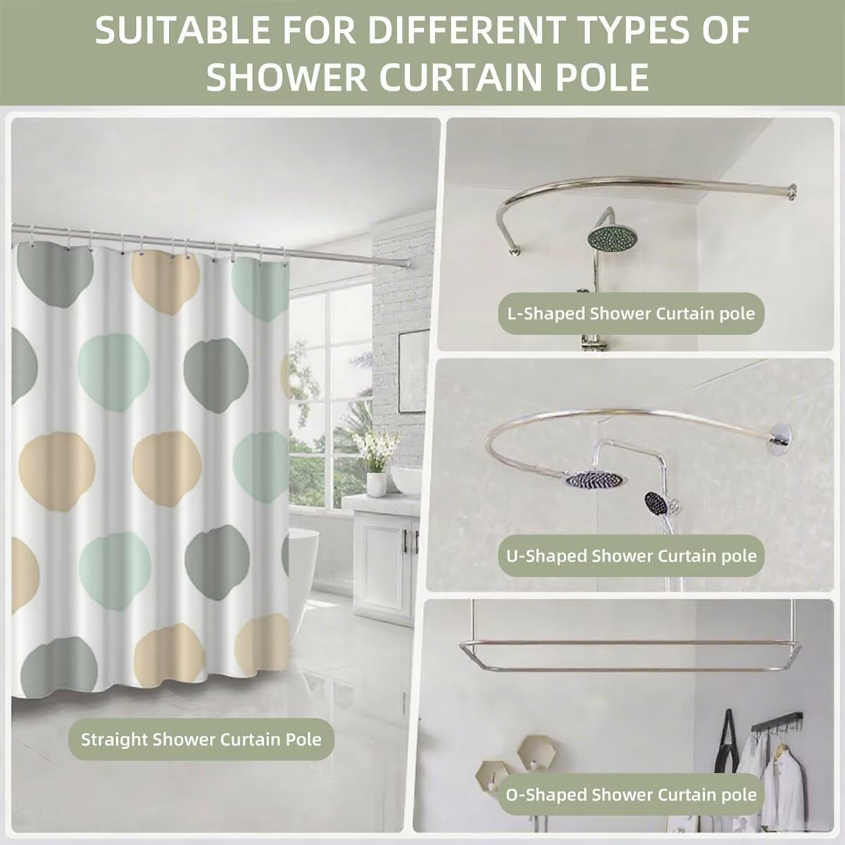 Duschvorhang 240x200 cm, Duschvorhang Weiß Muster, Tupfen Shower Curtains mit 12 Plastik Duschrollo Haken, Duschvorhänge mit Gewicht Waschbar Wasserdicht Stoff Polyester für Badewanne Badezimmer -3047