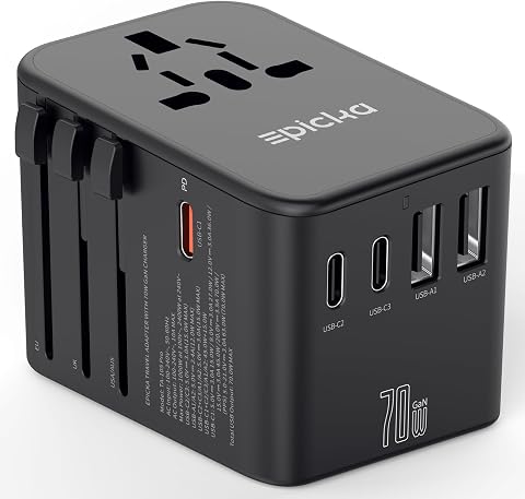 Epicka 70W GaN PD Universal Travel Adapter, 3 USB-C / 2 USB-A