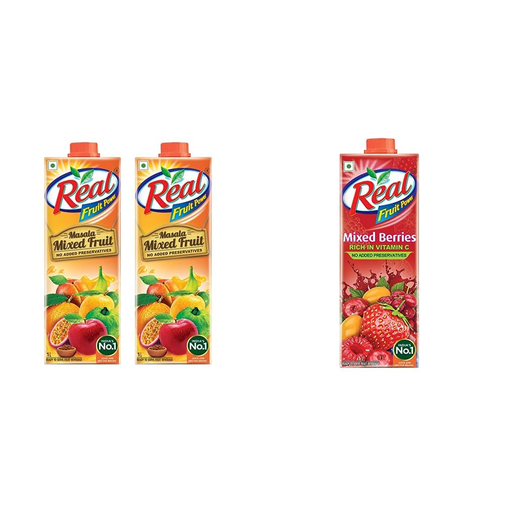 Real Masala Mixed Fruit Juice 1L (Pack of 2) & Real Mixed Berries