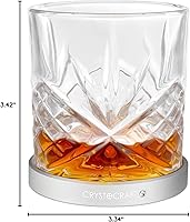 Vista 7 de Crystocraft Vaso de whisky con posavasos de aluminio giratorio, vaso de cóctel giratorio, cristalería antigua para bares, restaurantes, fiestas