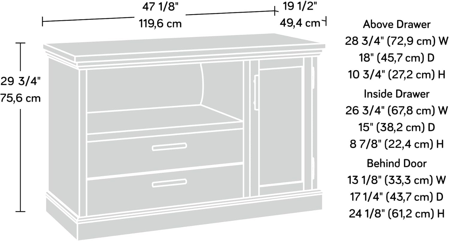 Sauder Aspen Post Commercial Office Credenza, L: 47.09" x W: 19.45" x H: 29.76", Pebble Pine Finish