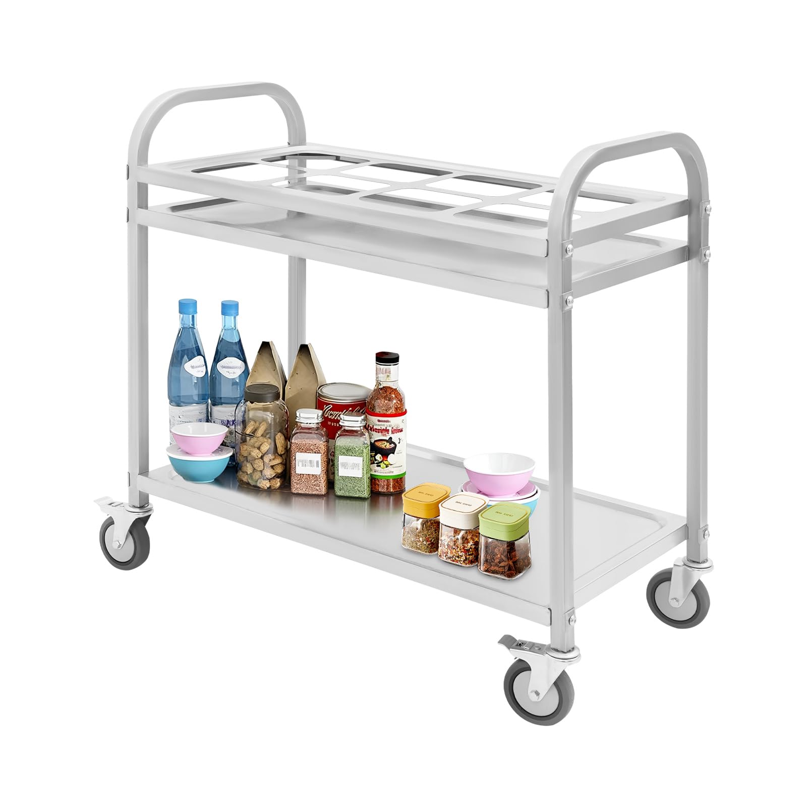Carro de servicio de acero inoxidable 201 para especias, carrito de servicio con ruedas con 8 compartimentos, para restaurante y hotel, para camareros y personal de cocina