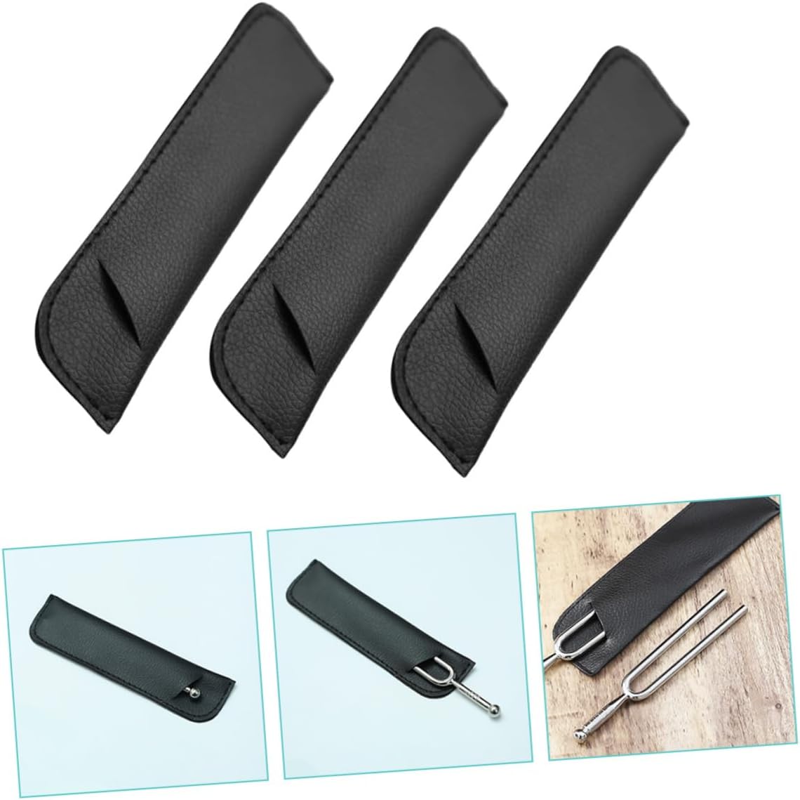3 Pcs round PU Tuning Fork Covers for Portable Storage