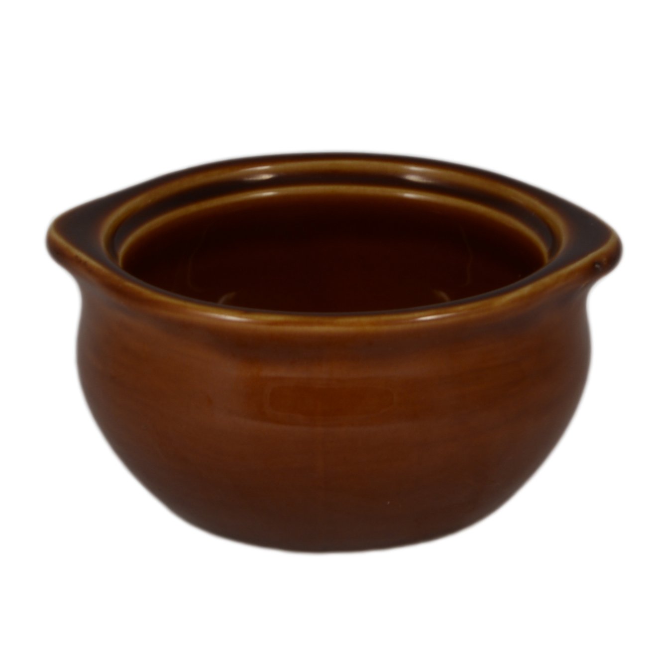 CAC China OC-12-B 12-Ounce Stoneware Round Onion Soup Crock, 5 by 2-3/8-Inch, Brown, Box of 24