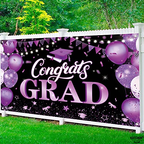 Image of KatchOn, XtraLarge Congrats Grad Banner - 72x44 Inch, Congratulations Banner Class of 2026, Purple and Black Graduation Decorations 2026 Purple Graduation Party Decorations
