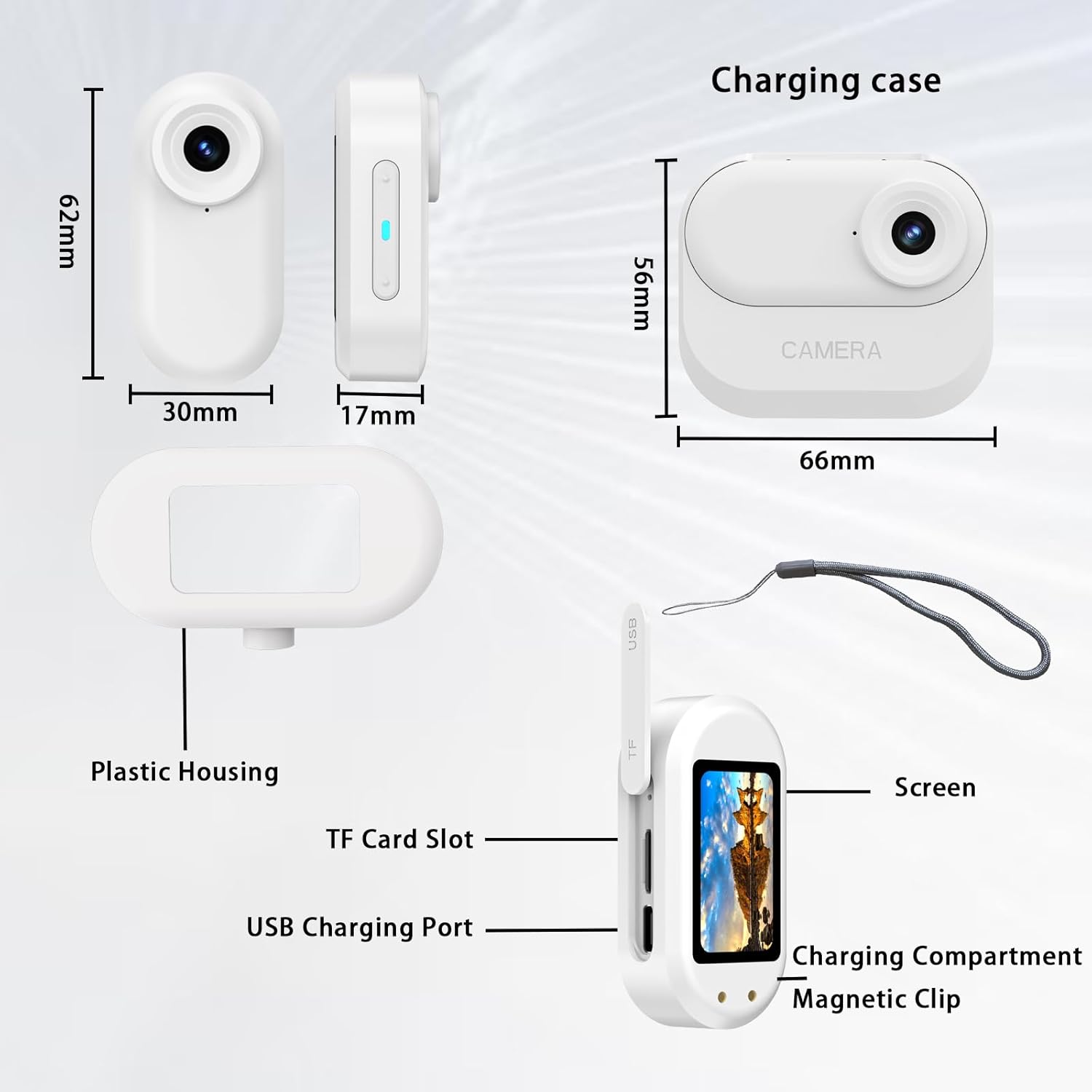 64GB 1080P Mini Body Camera, Thumb Size Wearable Action Body Cam, Hands Free Recording Bodycam with Magnetic Lanyard, Premium Portable Camcorder Mount Anywhere for Work, Travel, Pet Walking (White)