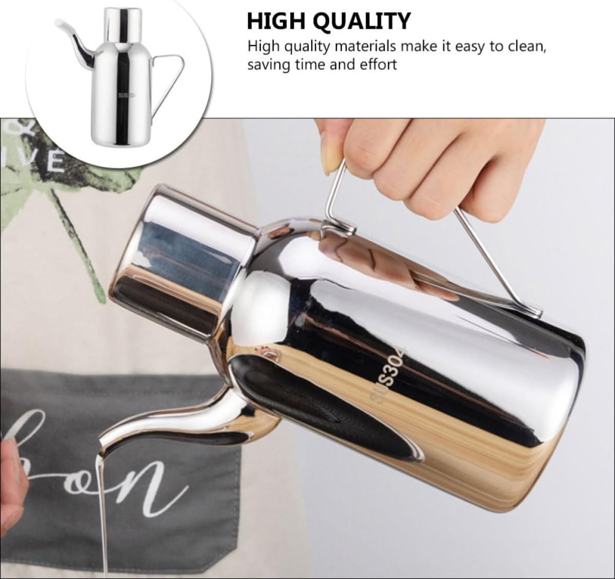 POPETPOP Stainless Steel Oil Can with Curved Handle and Sealed Spout