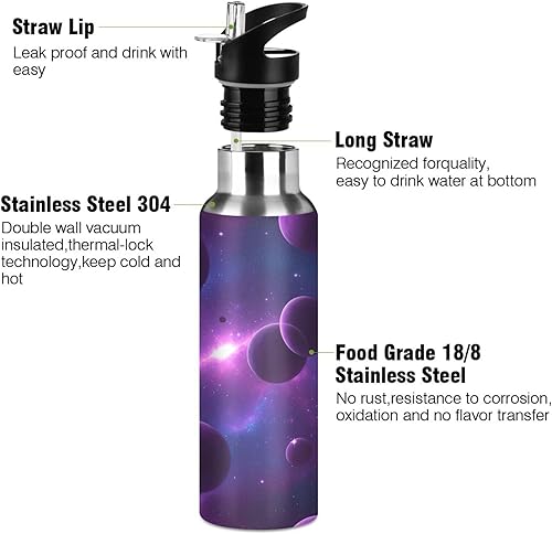 Miniatura 3 de Stainless Steel Vacuum Insulated Water Bottle 32 Oz, BPA-Free Sport Water Bottle Insulated for Gym Outdoor Travel School, Cosmic Scene Purple Planets