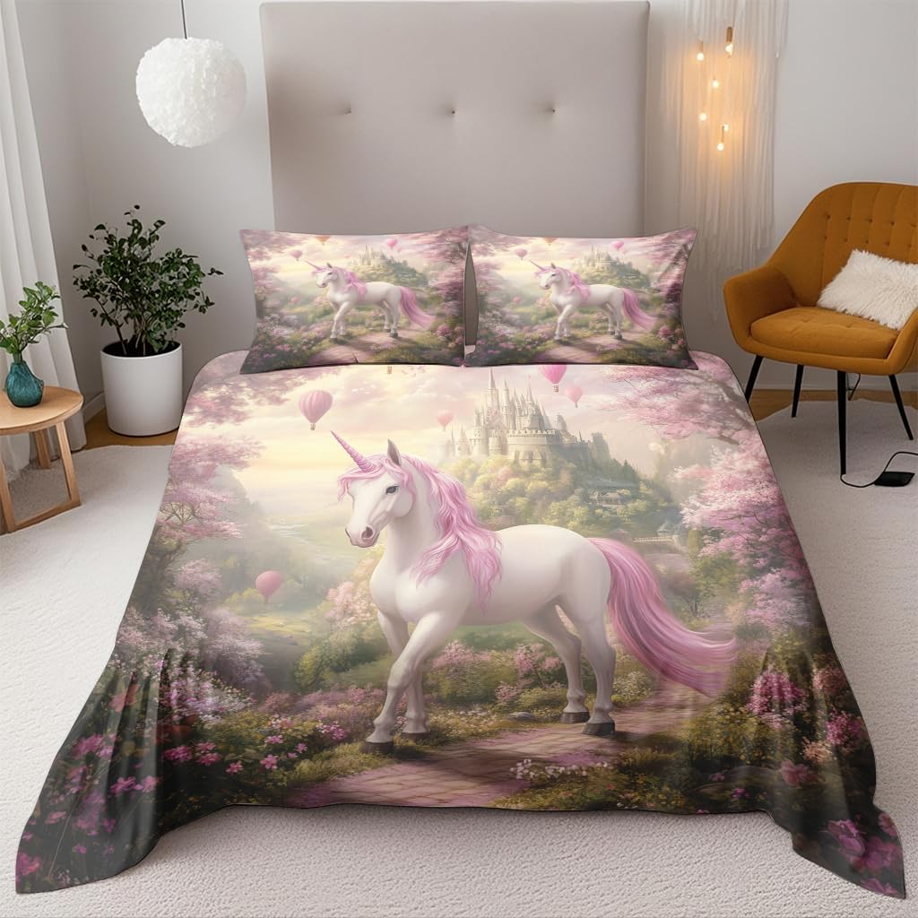 Dream Castle, Unicorn 3D Print Bedding Sets Quilt Cover King Size Duvet Cover Set 220X240 Cm With Zipper And 2 Pillowcaser Quilt Cover Soft Microfiber For Boys Girls Childrens And Adults Birthday