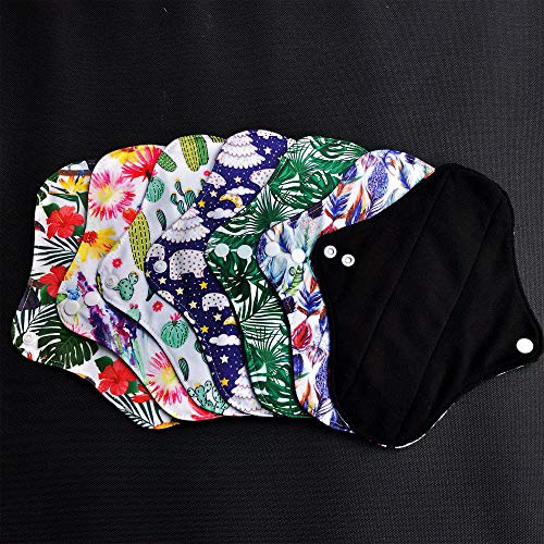 Image of 7PCS Pack Washable Cloth Pads Including 6PCS Heavy Flow Feminine Hygiene Bamboo Charcoal Cloth Mama Reusable Menstrual Pads Reusable Sanitary Napkins Pad + 1PC Mini Wet Bag