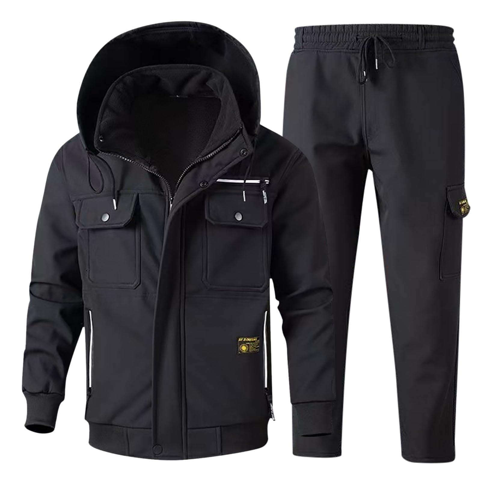 Generisch Conjunto de chaqueta y pantalón aislado cálido para hombre, forro polar grueso, ropa de trabajo para otoño e invierno, ropa de trabajo duradera al aire libre 2026 traje de invierno