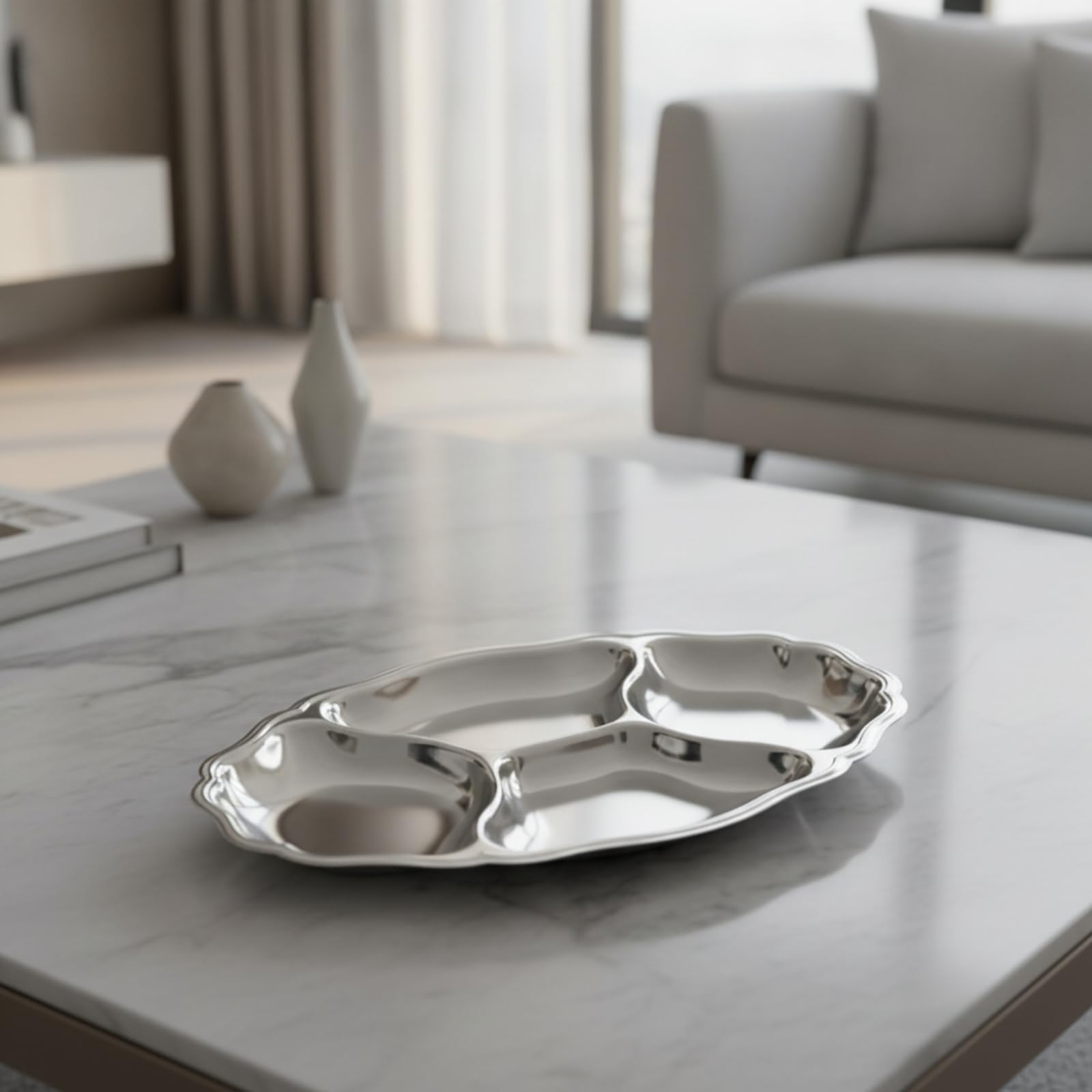 Piatto con Divisori in Acciaio Inox Resistente Al Piatto da Portata Ovale a Divisori Multifunzionale Piatti per Famiglie
