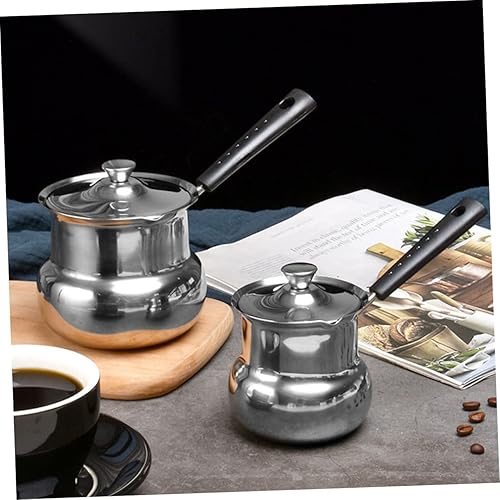 Miniatura 3 de CALLARON Sartén de acero inoxidable para cocinar con mango de tapa, calentador de leche, olla de fusión de mantequilla para estufa, chocolate, café,
