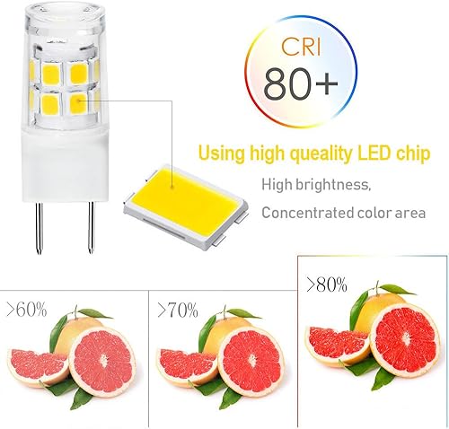 Miniatura 4 de ETHT Bombilla LED G8 de 2.5 W, luz blanca diurna, base G8 bi-pin xenón tipo JCD LED de 120 V 20 W, bombilla halógena de repuesto para iluminación de