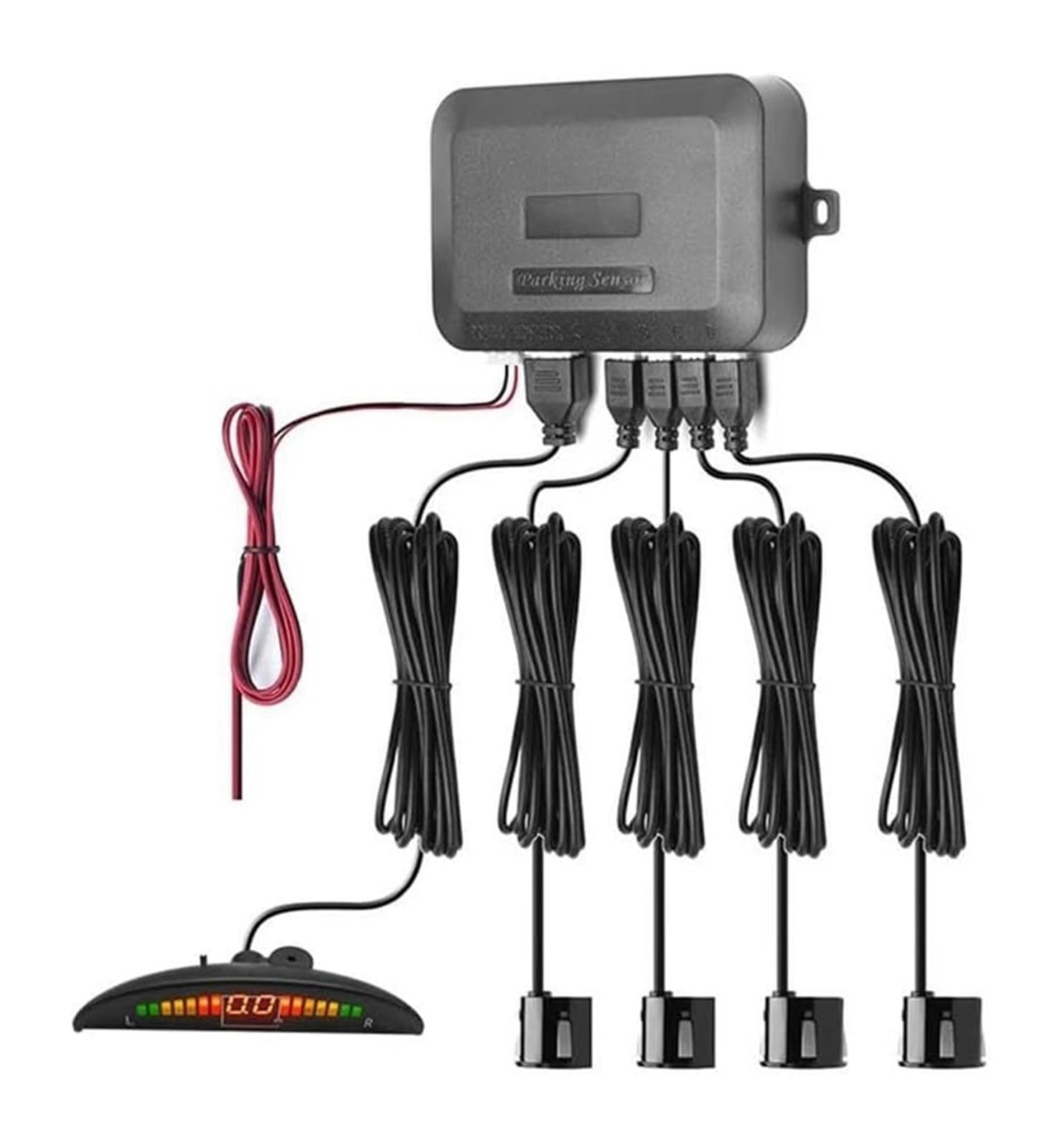 Kit Sensor Aparcamiento Radar Marcha Atrás Trasero para Coche Pantalla Digital Precisa Alarma Obstáculos Parktronic 4 Sensor De Aparcami(Rojo)