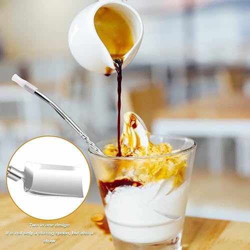 Miniatura 4 de Cuchara de acero inoxidable para mezclar y agitar 10 unidades, cuchara de té helado reutilizable, cuchara de helado delicada, cuchara agitadora en