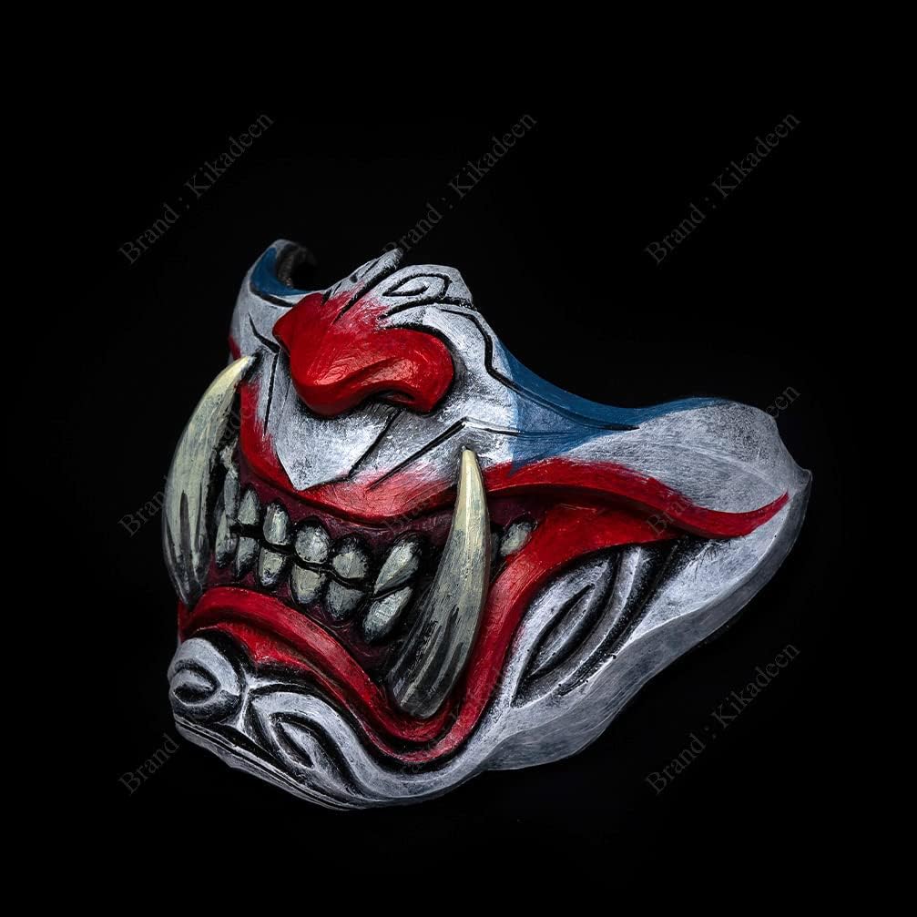 Half Face Joker Samurai Mask Ronin Oni Mempo Japanese Demon NOH for Airsoft Paintball BB Gun Motorcycle KKD KK30
