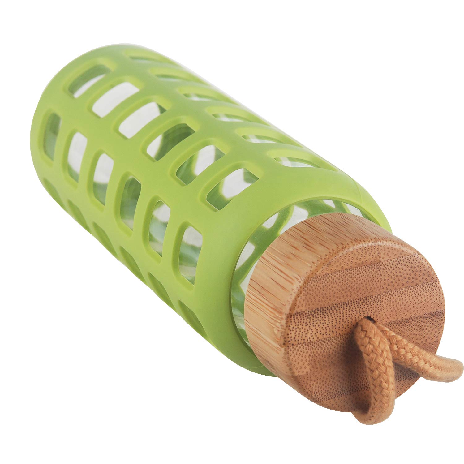 Cleesmil Sports Glass Water Bottle with Silicone Sleeve with Bamboo Lid BPA Free 660 ml (Grass green) - Image 4