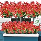 AUBEINSON 20 Bundles Artificial Flowers Outdoor UV Resistant Fake Flowers No Fade Faux Plastic Plant