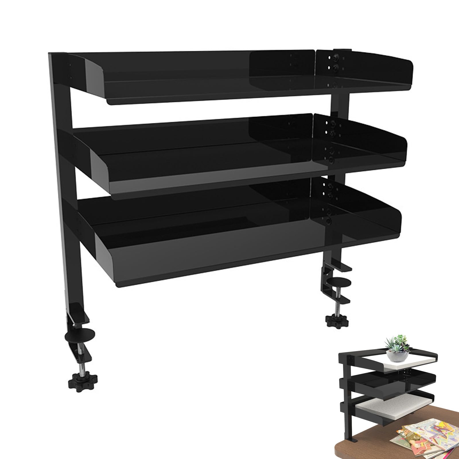 Étagère de bureau à clipser - Cadre de table à 3 niveaux - Noir - Pour la maison, le bureau et l'école (44 x 22 x 39 cm)
