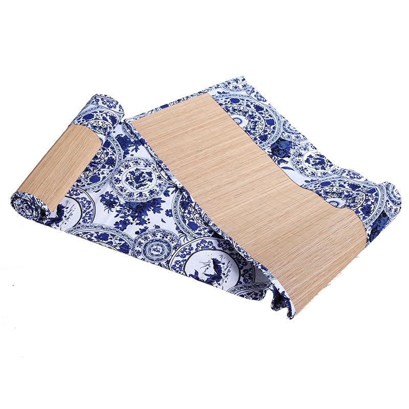 Chemin de table en bambou 30x50-210 cm avec bordure tissu lavable