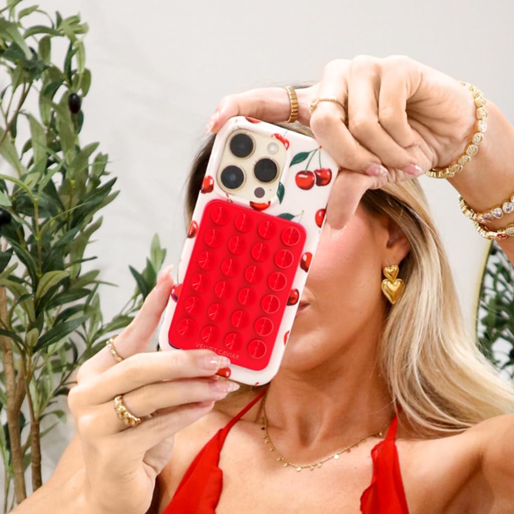 Velvet Caviar Suction Cup Phone Case Mount Compatible with MagSafe Devices Only - Magnetic Silicone Sticky Phone Grip Holder for iPhone Back of Phone - Mirror Gripper (Red) image 2