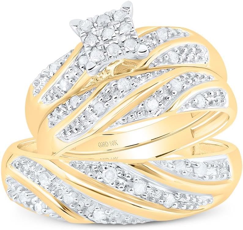 Jewels By Lux 10K Yellow Or White Gold His Hers Round Diamond Square Matching Wedding Set 1/3 Cttw, Womens Size 5-9, Mens Size 8-12