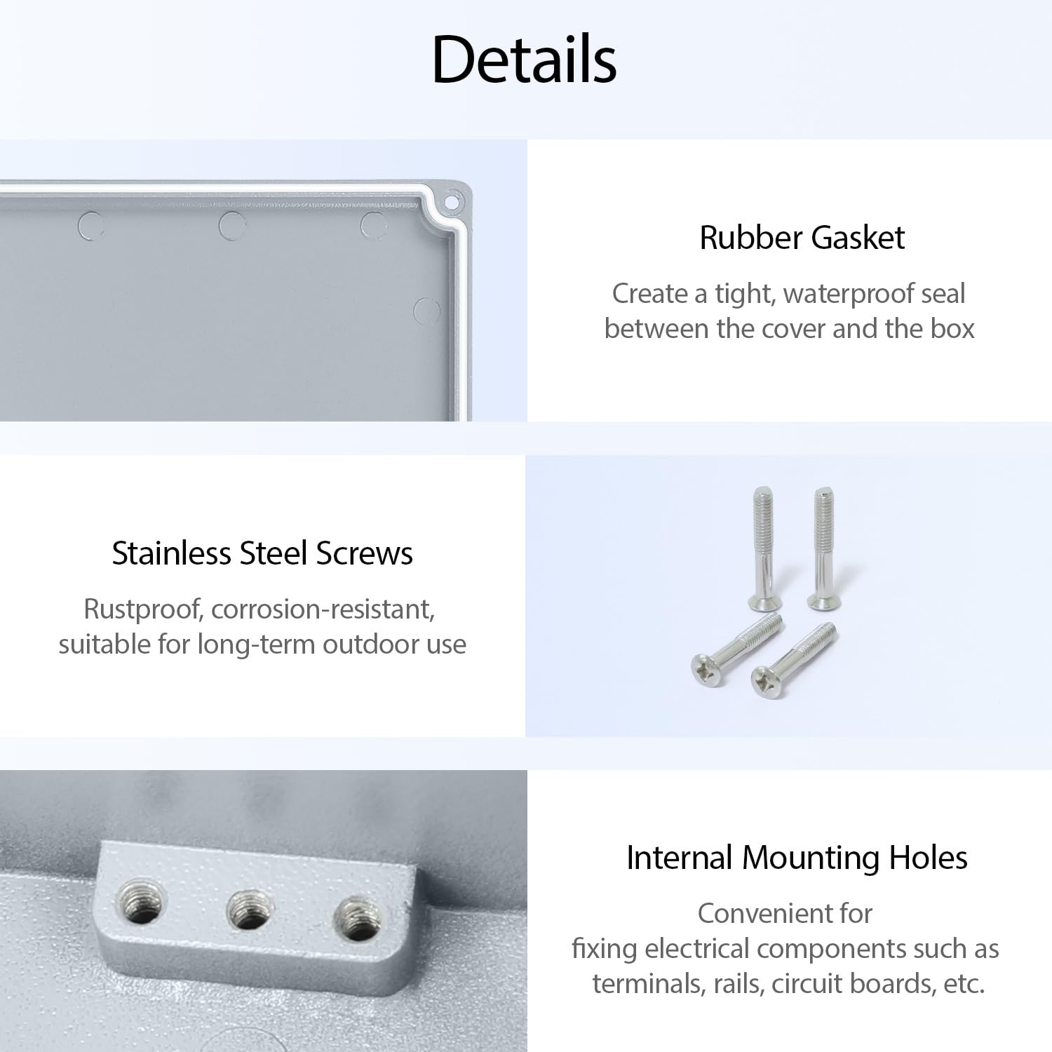LeMotech Electrical Box, Aluminum Alloy Metal Junction Box, IP67 Waterproof Dustproof Project Box, Outdoor Universal Enclosure, Grey 10.4x7.2x3.7in (265x185x96mm)