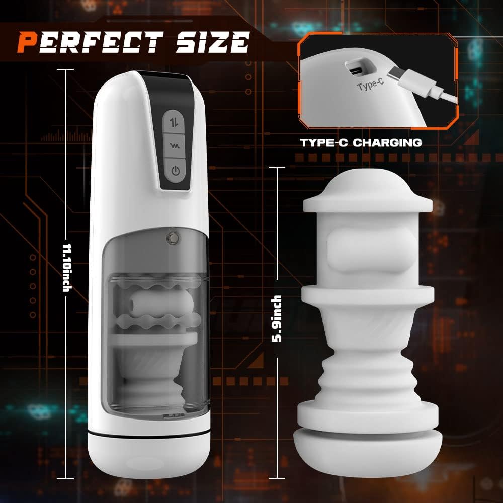 2 in 1 Automatic Male Masturbators Cup with Thrusting & Vibrating, Electric Pocket Pussy with Bead Ring for Penis Stimulation, Ulovime Adult Male Sex Toys for Men Masturbation. White