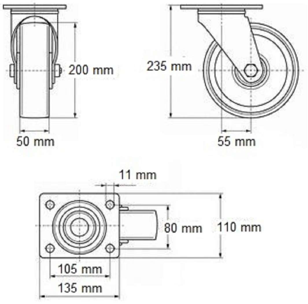 1 Satz 200mm Blue Wheels Lenkrollen + Bockrollen, Transportrollen Elastik Blau 350kg / Rad - INDUSTRIEQALITÄT (2x Lenk + 2x Bock)