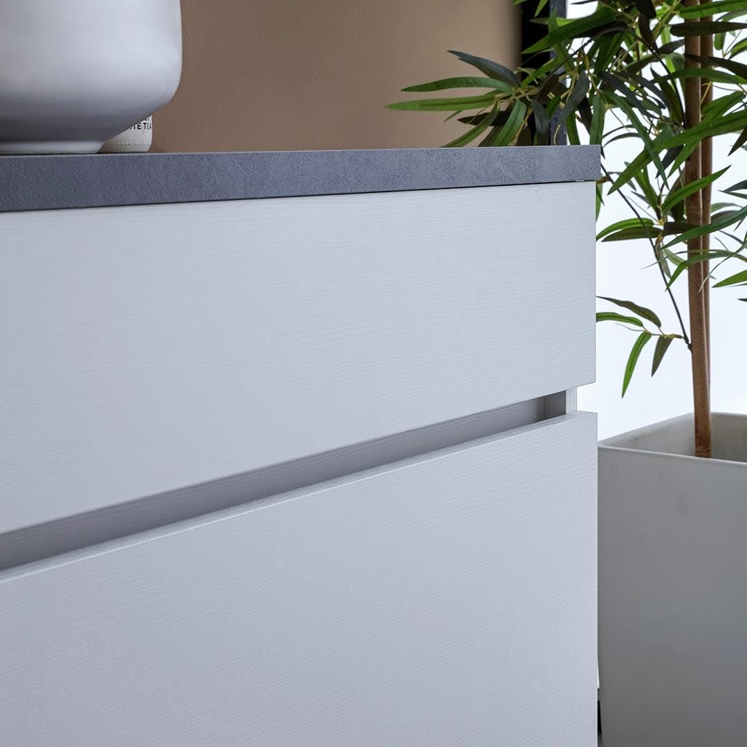 Kiamami Valentina - Mobile bagno sospeso 90cm per lavabo appoggio e specchio 90x60 | Sole