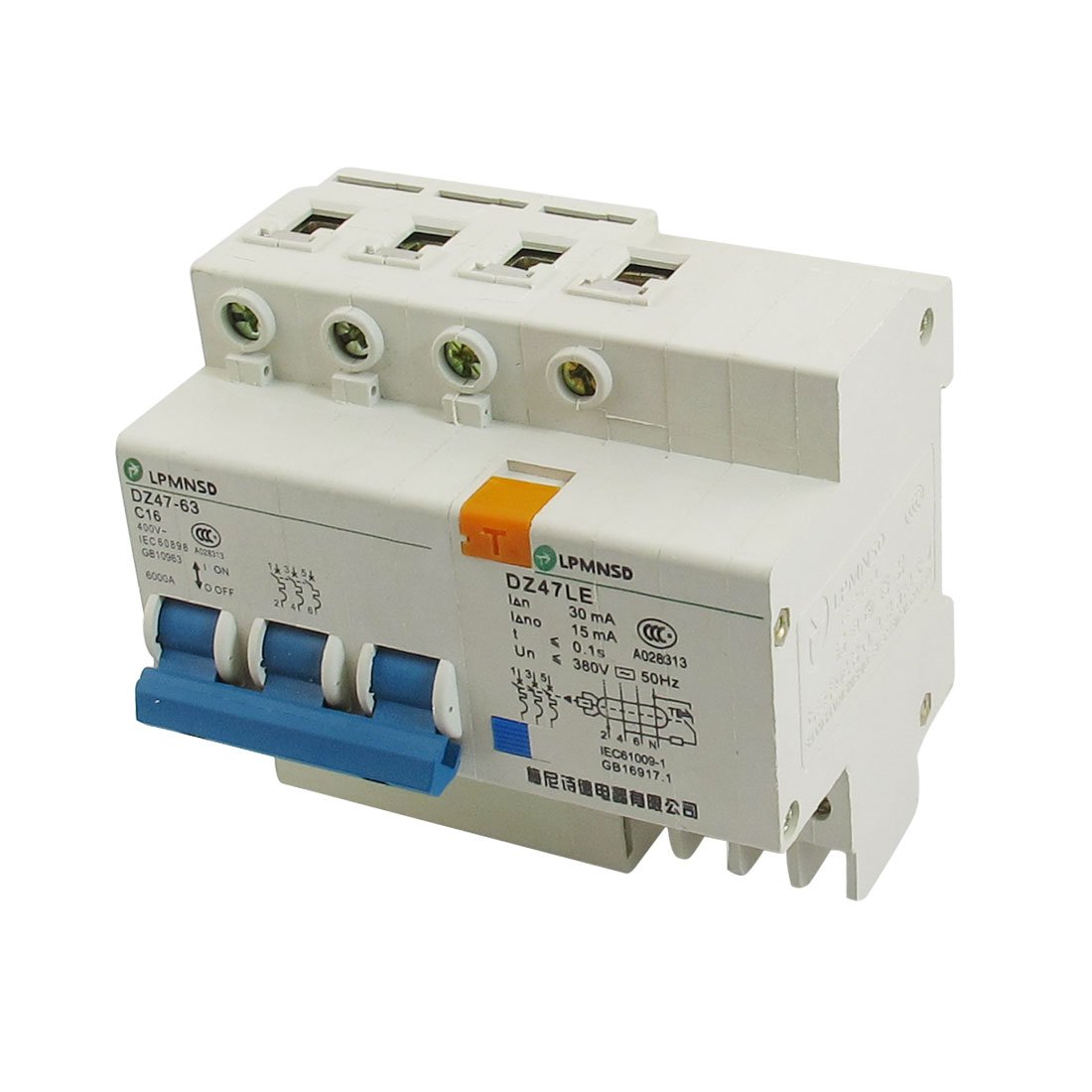 IEUMJNAT DZ47-63 DZ47LE 16A 400VAC 6000A ELCB -Professional - Leakage Circuit Breaker