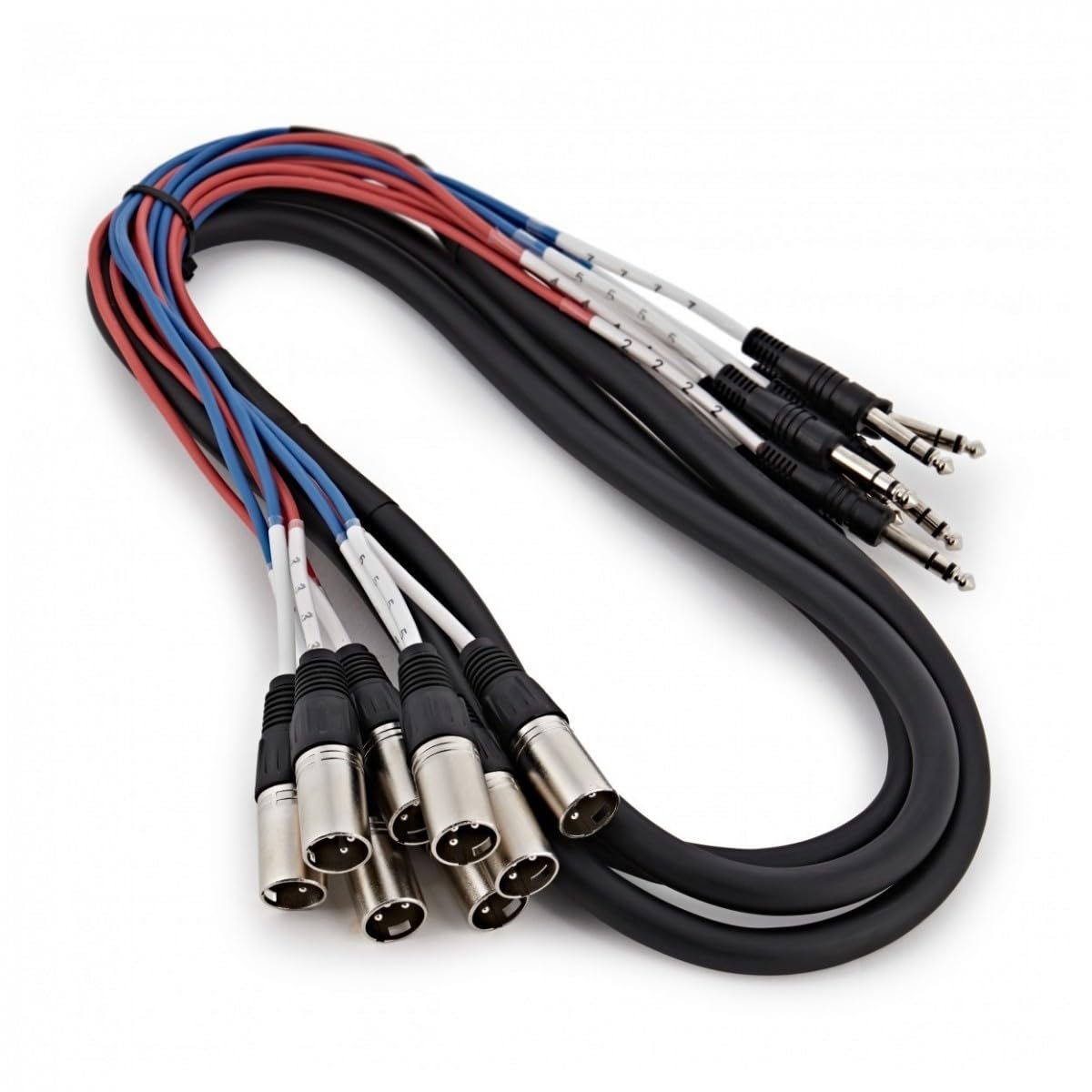 Cable Loom de 8 vías de 3 clavijas macho XLR balanceado a 6,35 mm / 1/4 TRS | Amplia gama de aplicaciones de audio, respuesta en frecuencia y dinámica completa, 3m, conectores XLR macho a jack 1/4"