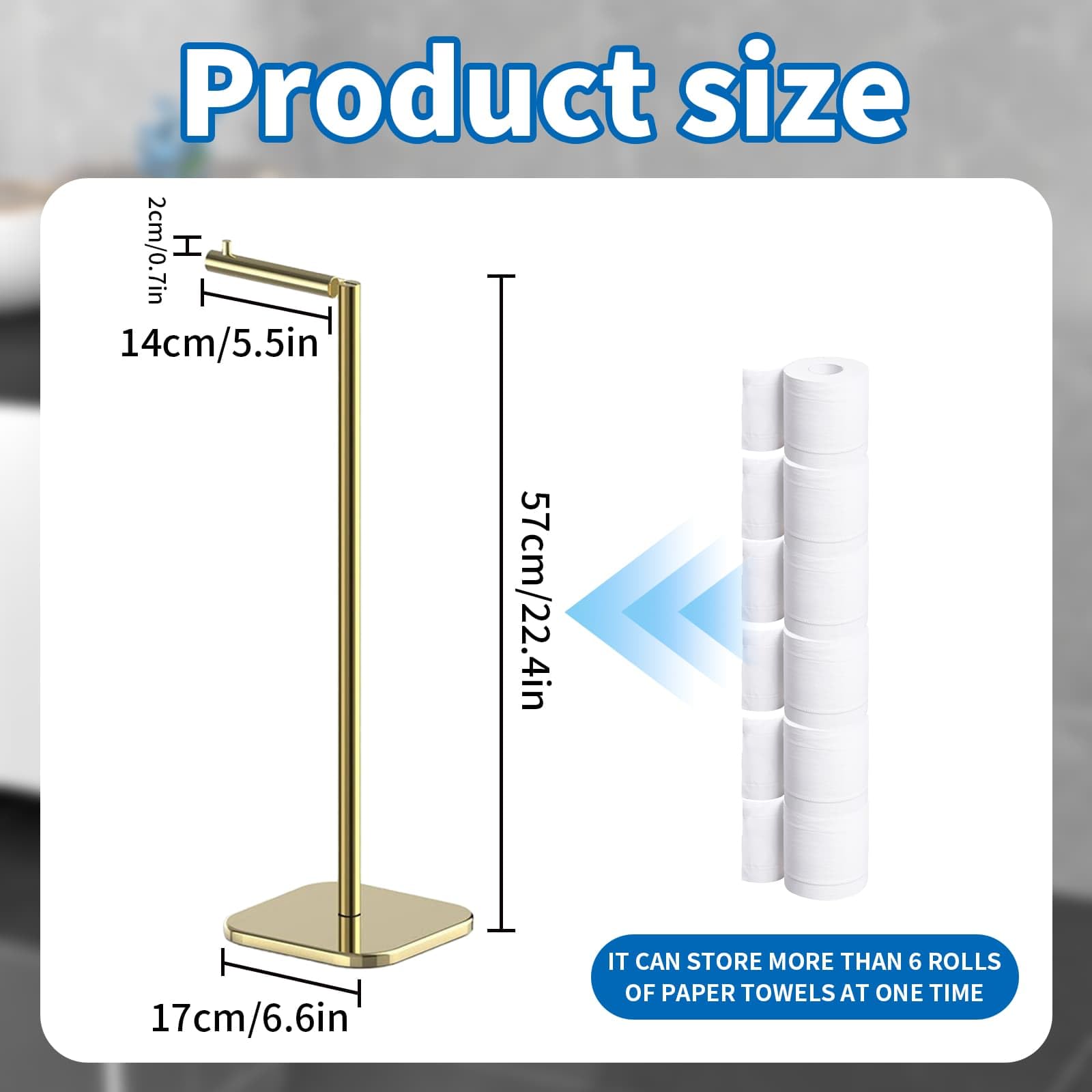 Toilet Roll Holder Free Standing with Heavy Duty Base, Stainless Steel Toilet Roll Holder for 6 Rolls, Stylish Chrome Finish - Image 2