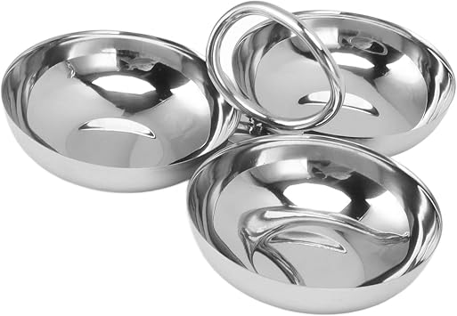 Fdit Snack Bowl Fruit Plate, 3 in 1 Portable 304 Stainless Steel Snack Plate for Candy for Home for Barbecue for Fruit 12