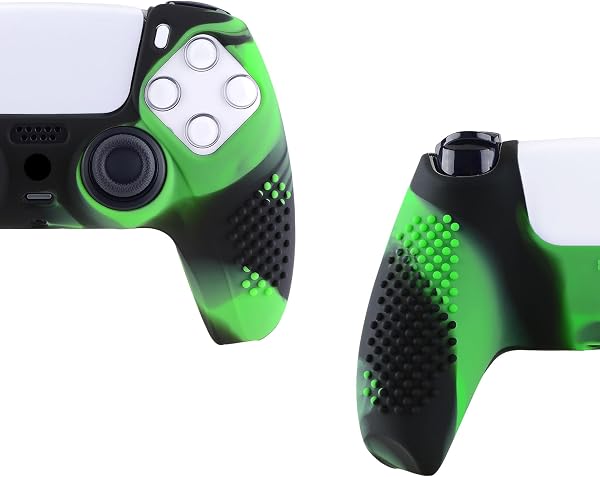 eXtremeRate PlayVital Black 3D Studded Edition Anti-Slip Silicone Cover Skin for ps5 Controller, Soft Rubber Case Protector for ps5 Wireless Controller with Thumb Grip Caps - Green & Black - 4