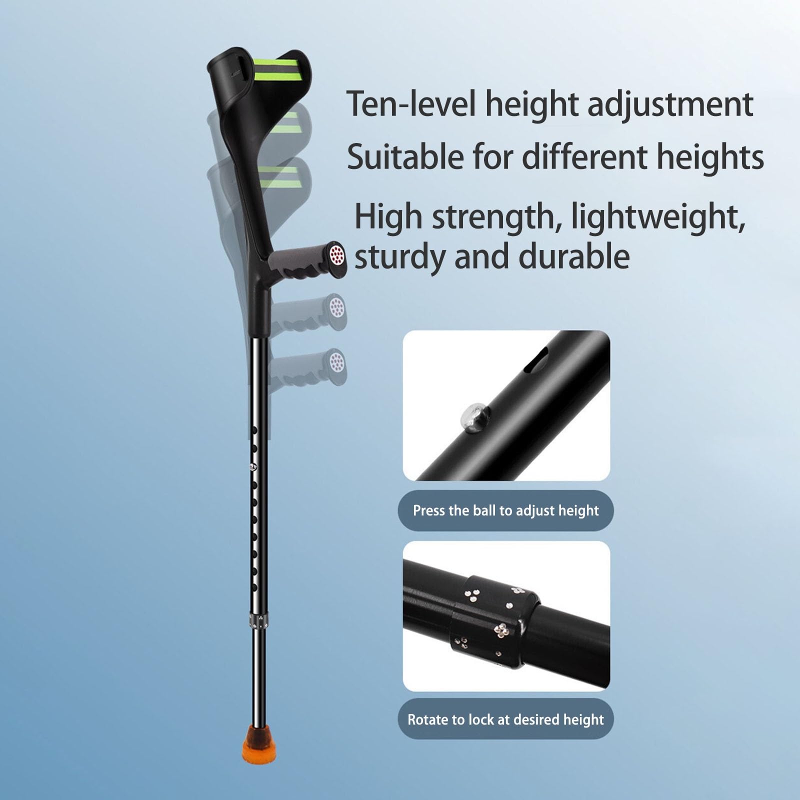 Muletas Para Antebrazo Altura Ajustable Estructura De Aluminio Muletas De Codo Muleta Ergonómica Ayuda Para Caminar Para Lesiones En Las Piernas Discapacidad QuirúRgica(Negro)