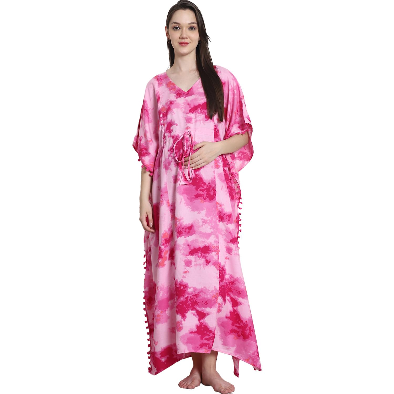 secret wish Floral Printed Cotton Maternity Kaftan./Free Size/Printed/Drawstring/Nightdress/Nightwear/Full Length-picture-37