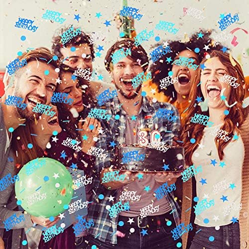 HOWAF Blue Birthday Table Confetti 50g Blue Happy Birthday Confetti Circle Dot Silver Star Confetti for Girls Boys Blue Birthday Party Decoration Supplies