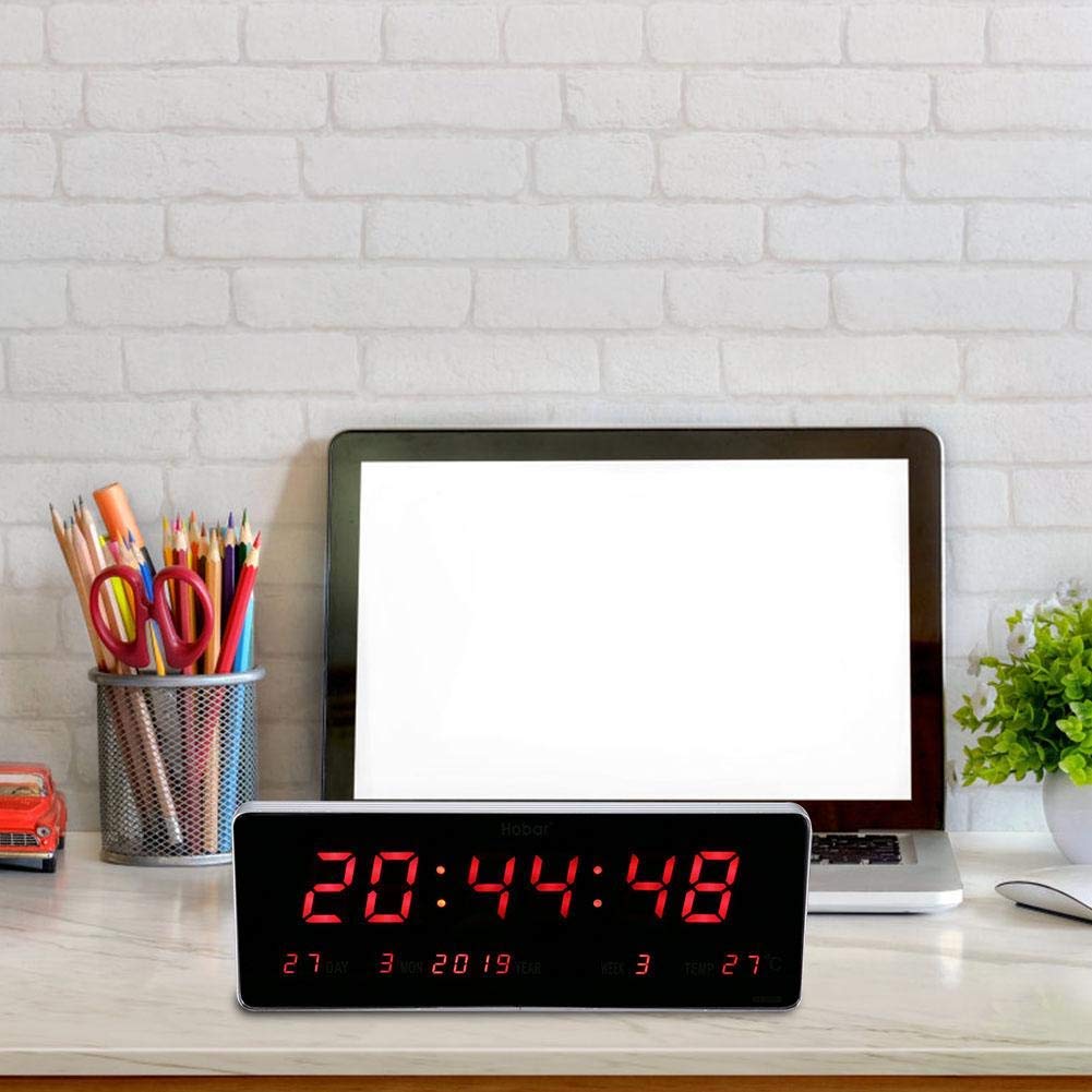 Digitale LED Kalenderuhr, Aluminiumlegierung, 36 x 13 x 3 cm, Wanduhr mit Temperaturanzeige und Wochenanzeige, EU-Stecker, für Büro und Wohnzimmer