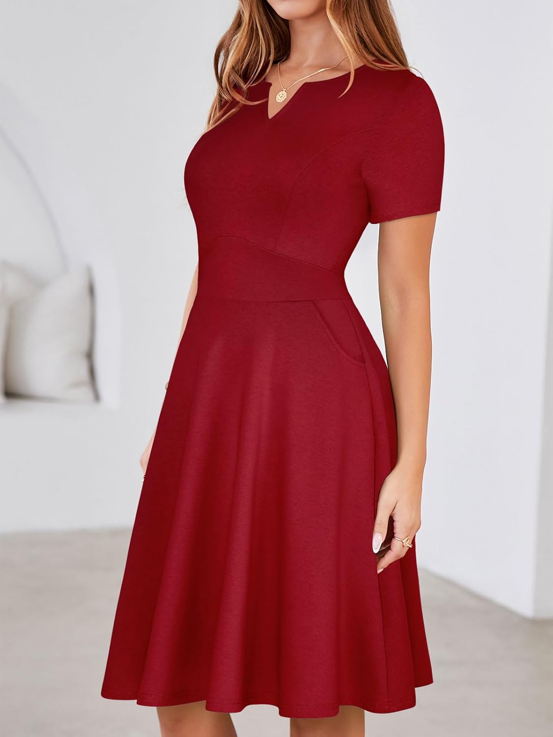 YATHON Women's Short Sleeve Vintage A Line Dress Fit and Flare Summer Cocktail Party Work Dresses with Pockets - Image 3