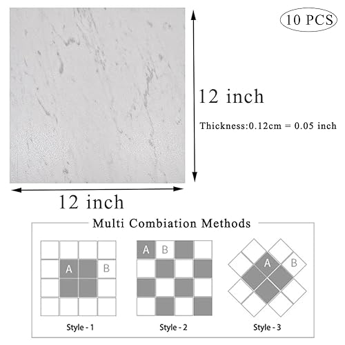 Miniatura 5 de Norine Suelo autoadhesivo de vinilo de mármol de 12 x 12 pulgadas, azulejos adhesivos extraíbles impermeables para dormitorio, baño, cocina, paquete