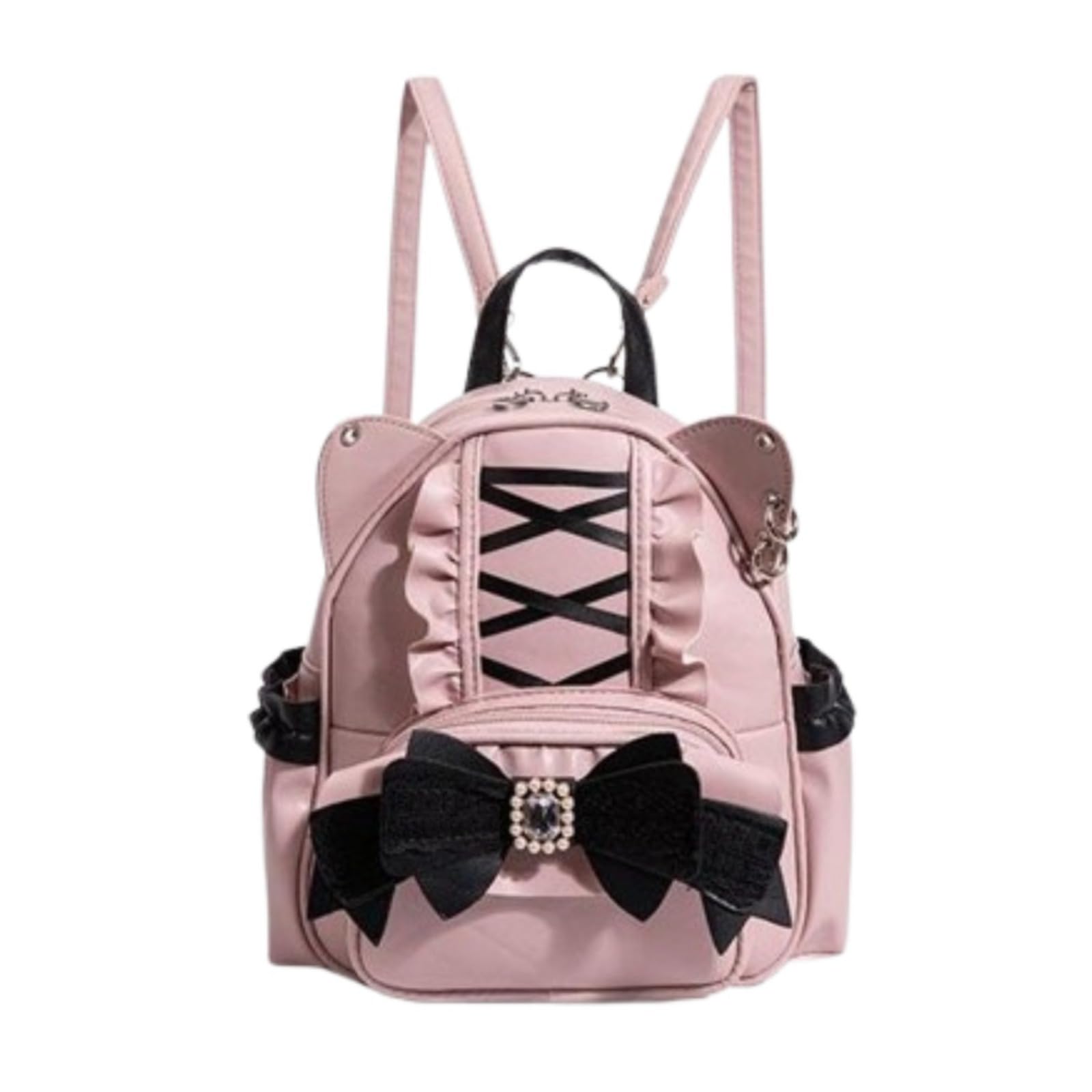 Jirai Kei Kawaii Bag Gothic Cute Bag Mini Leather Backpack Fashion Small Daypacks Purse for Women Cutecore (Pink)