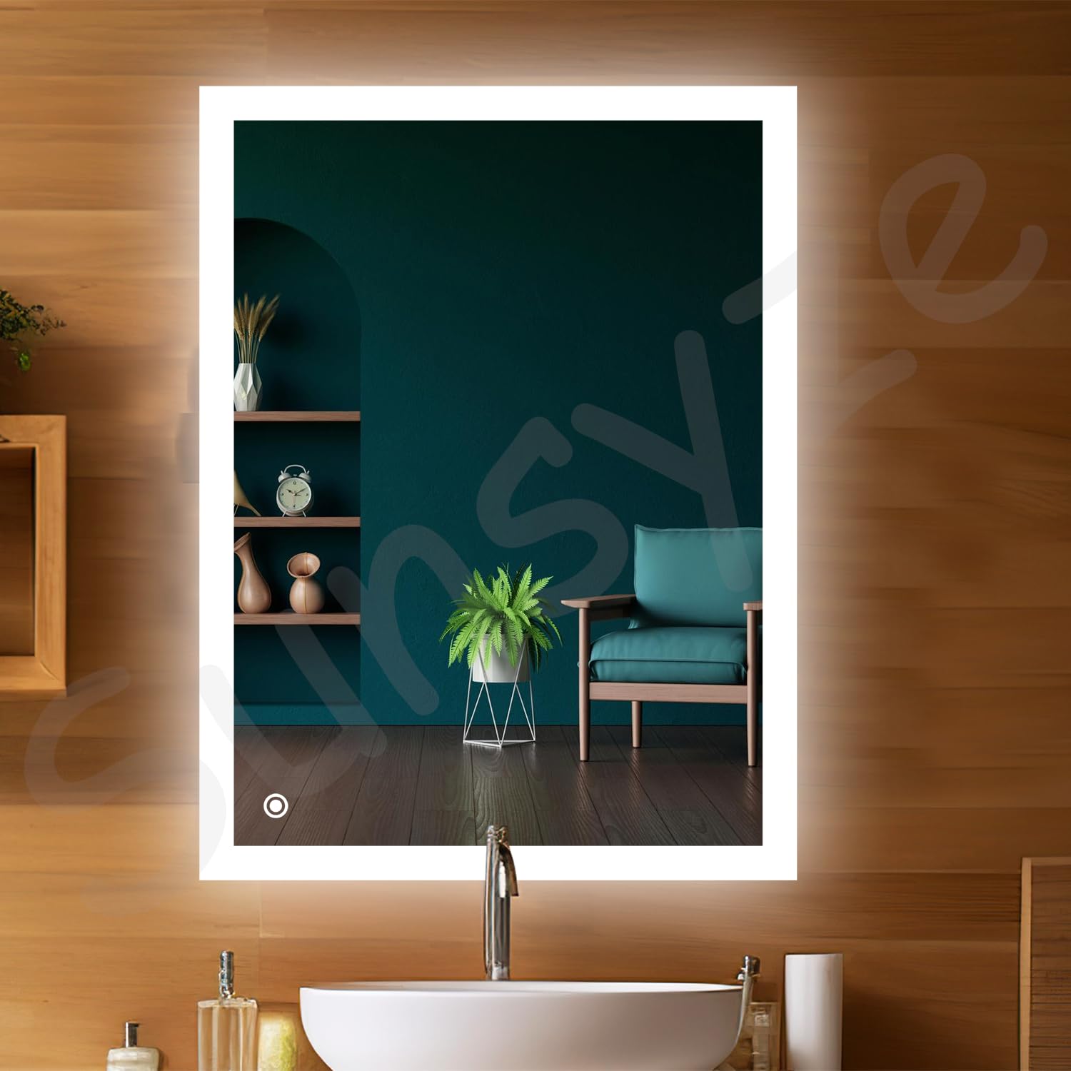 Sunsyze� Wall Mount Bath Mirror with Light || Mirror for Bathroom and Wash Basin/Sinks || LED Mirror with 3 Color Light & Touch Sensor Control (Warm, White & Natural) (24x30)-image-43